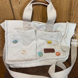 Cream/ Light Tan Corduroy Tote Bag with buttons (Bonus bag free)